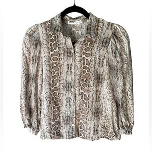 Pull & Bear Viscose Snake Print Puff Sleeve Gray Blouse Size Small
